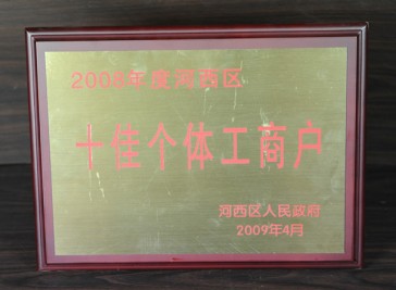 2008年度河西區(qū) 十佳個體工商戶獎牌